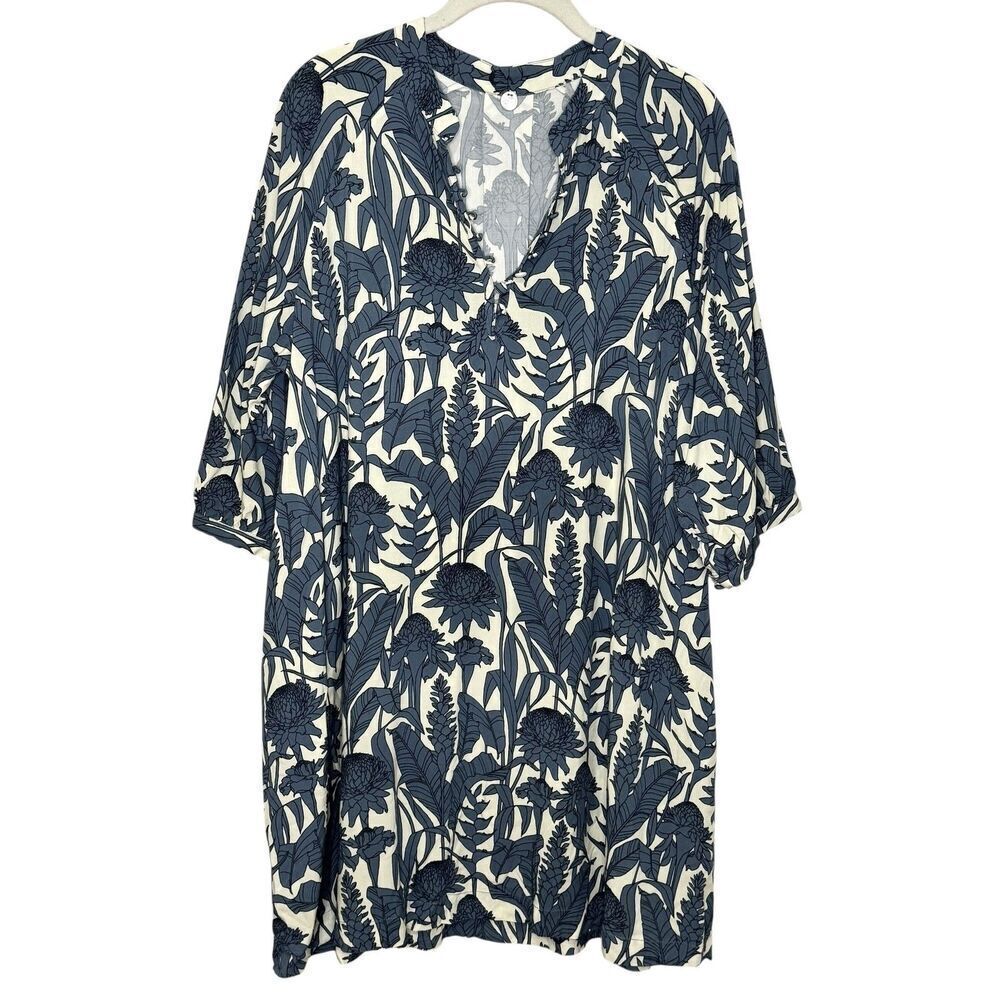 Margaret O'Leary Dress Womens Medium Floral Print ECOVERO Tunic Pockets Boho
